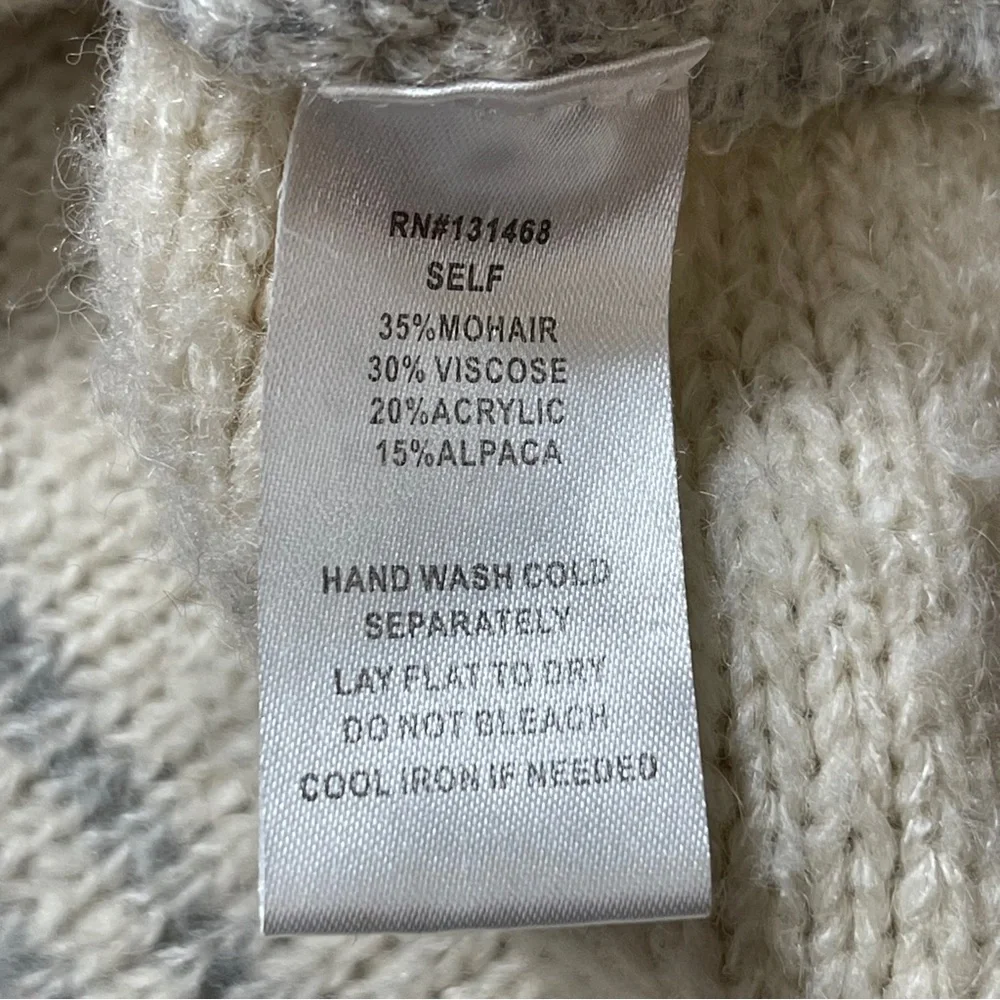 Fate Gray, Blue, & Ivory Cowl Neck Sweater Balloon Sleeves Mohair Alpaca Blend‎